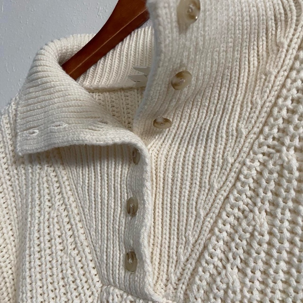 Cream Cozy Knit Henley Pullover Sweater - Picture 5 of 8